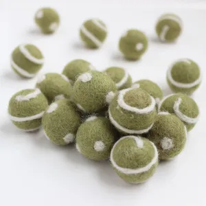 Polka Dot Swirl Felt Balls White On Olive Green