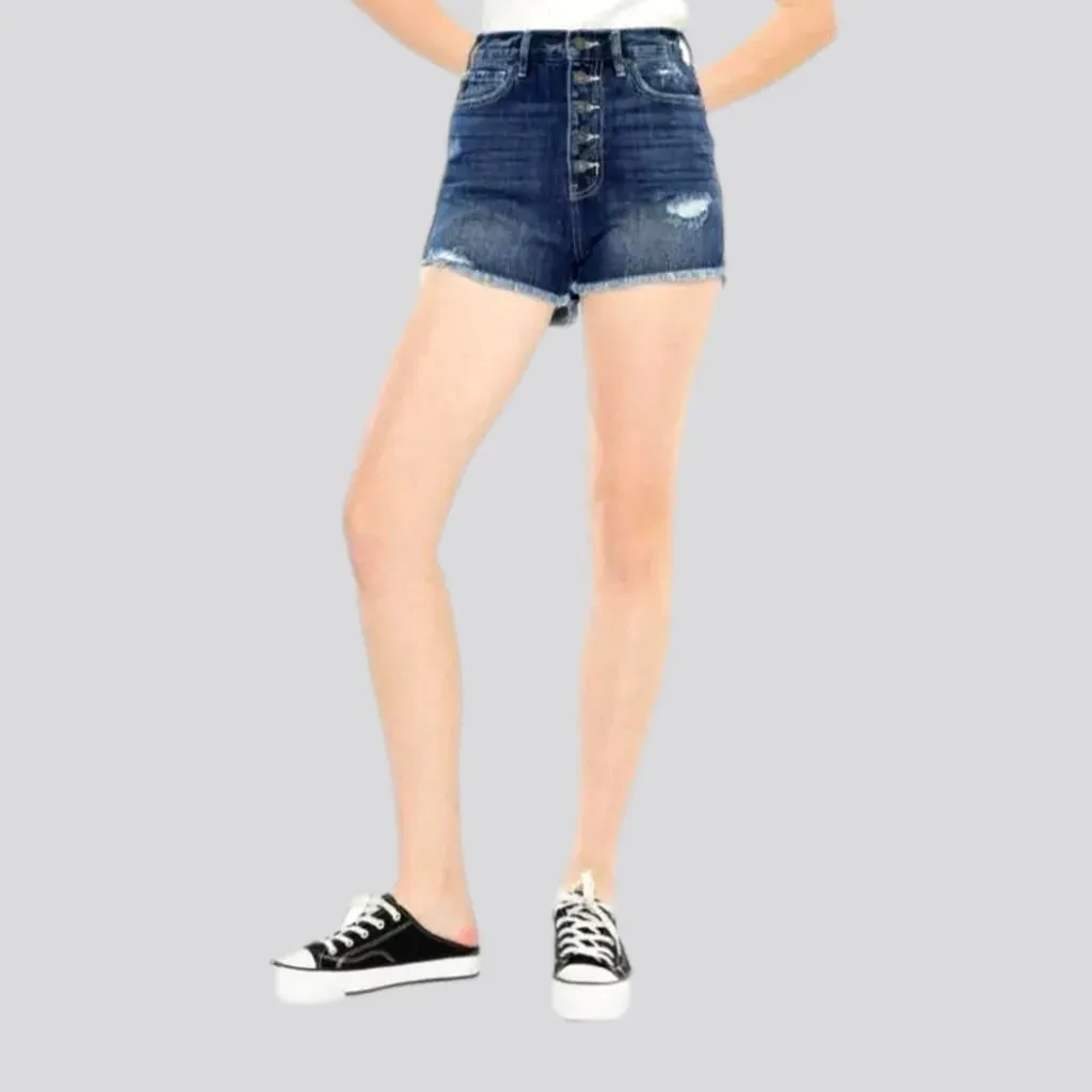 Raw-hem grunge denim shorts for women