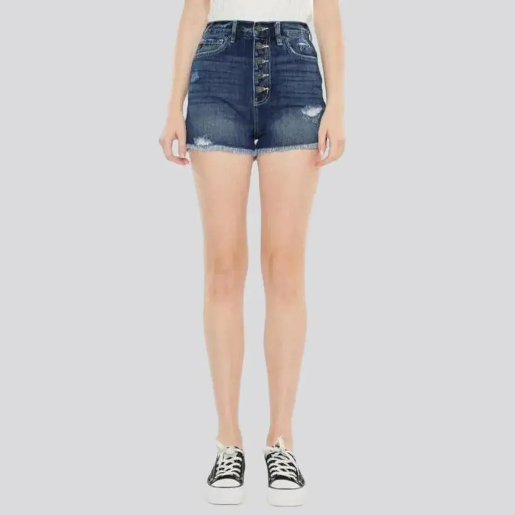 Raw-hem grunge denim shorts for women