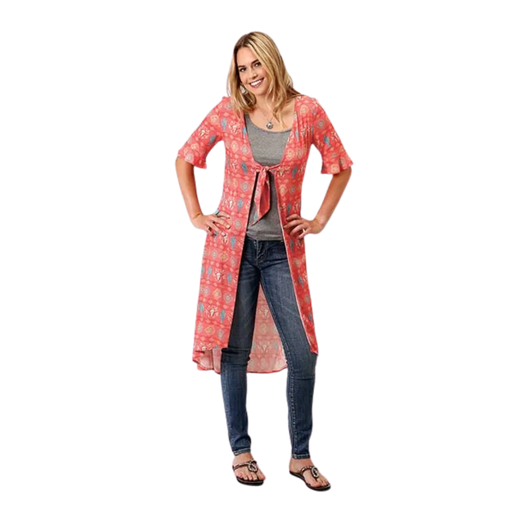 Roper Women's Cactus Print Orange Cardigan