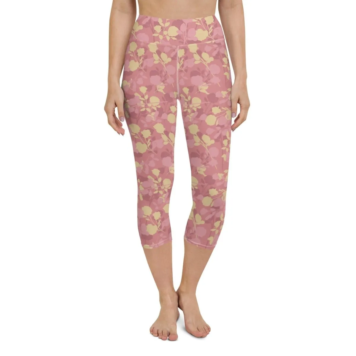 Rosy Floral Women's Capri Yoga Pants