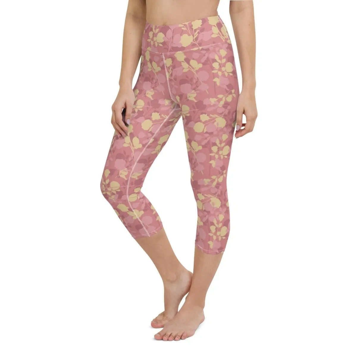 Rosy Floral Women's Capri Yoga Pants