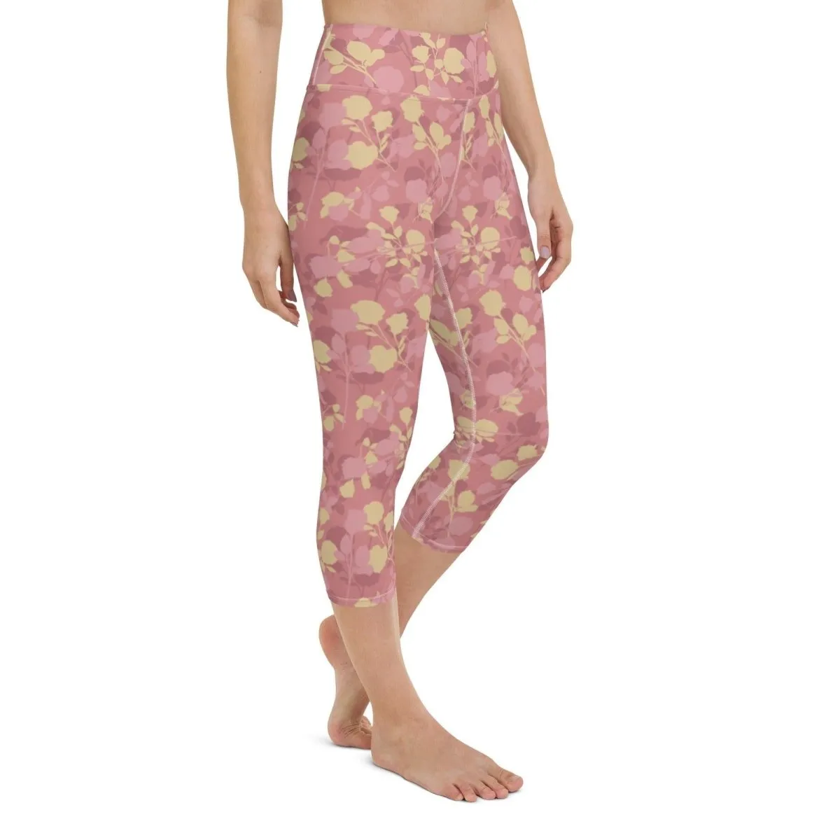 Rosy Floral Women's Capri Yoga Pants