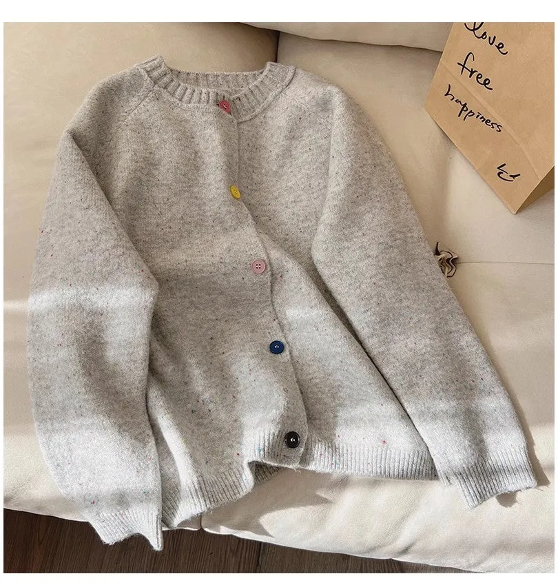 Round neck long-sleeved sweater jacket for women soft knitted cardigan   S4834