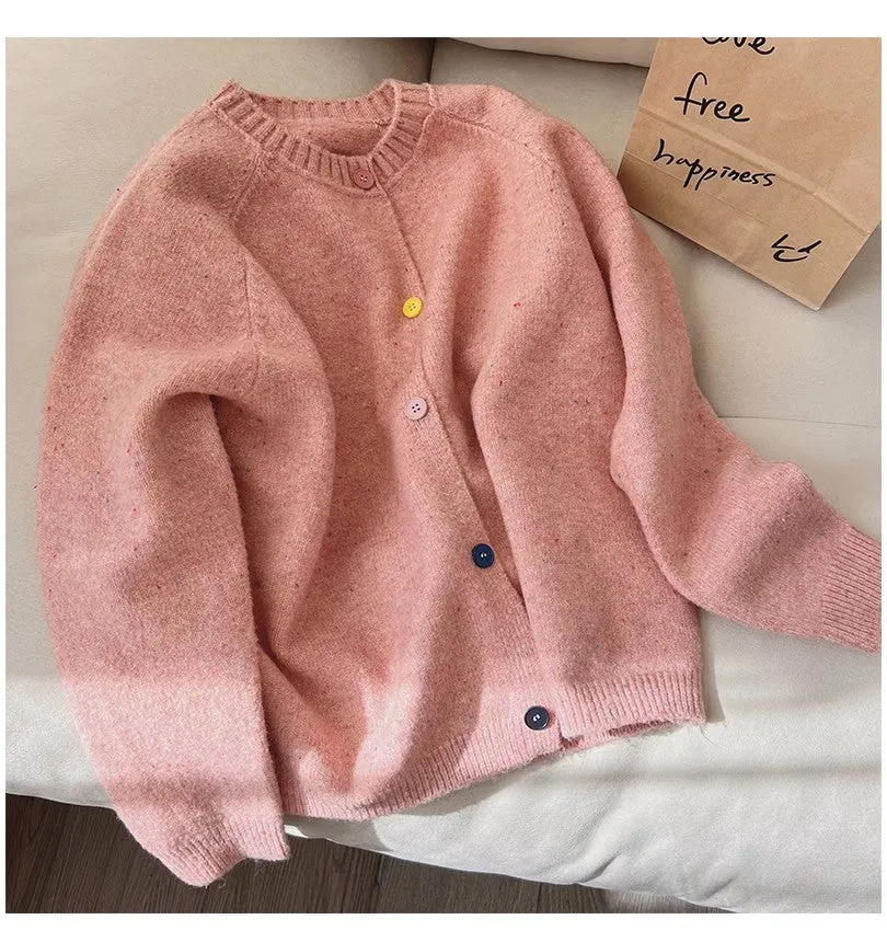 Round neck long-sleeved sweater jacket for women soft knitted cardigan   S4834