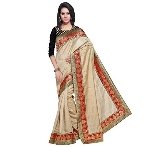 Sarvagny Clothings Self Design Beige Banarasi Silk Fashion Saree