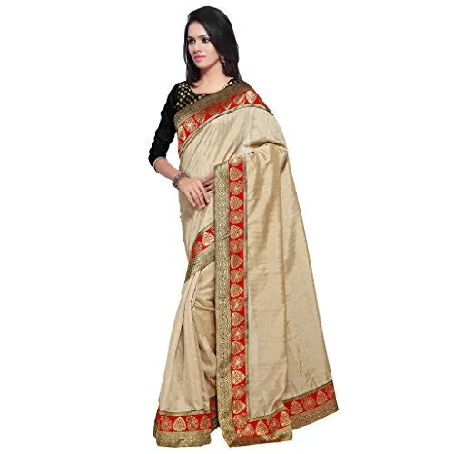 Sarvagny Clothings Self Design Beige Banarasi Silk Fashion Saree