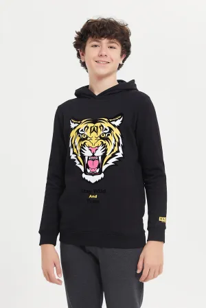 Senior Boys Black Animal Print Hoody Sweatshirt