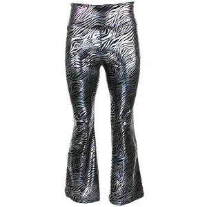 Shiny Metallic Flares Trousers - Zebra