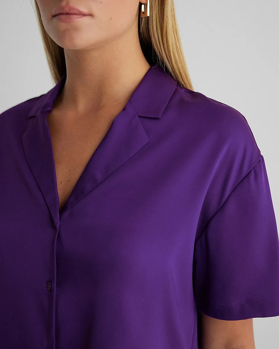 Short Sleeve Button Up Boxy Shirt in Purple