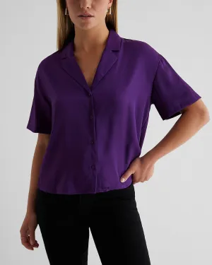 Short Sleeve Button Up Boxy Shirt in Purple