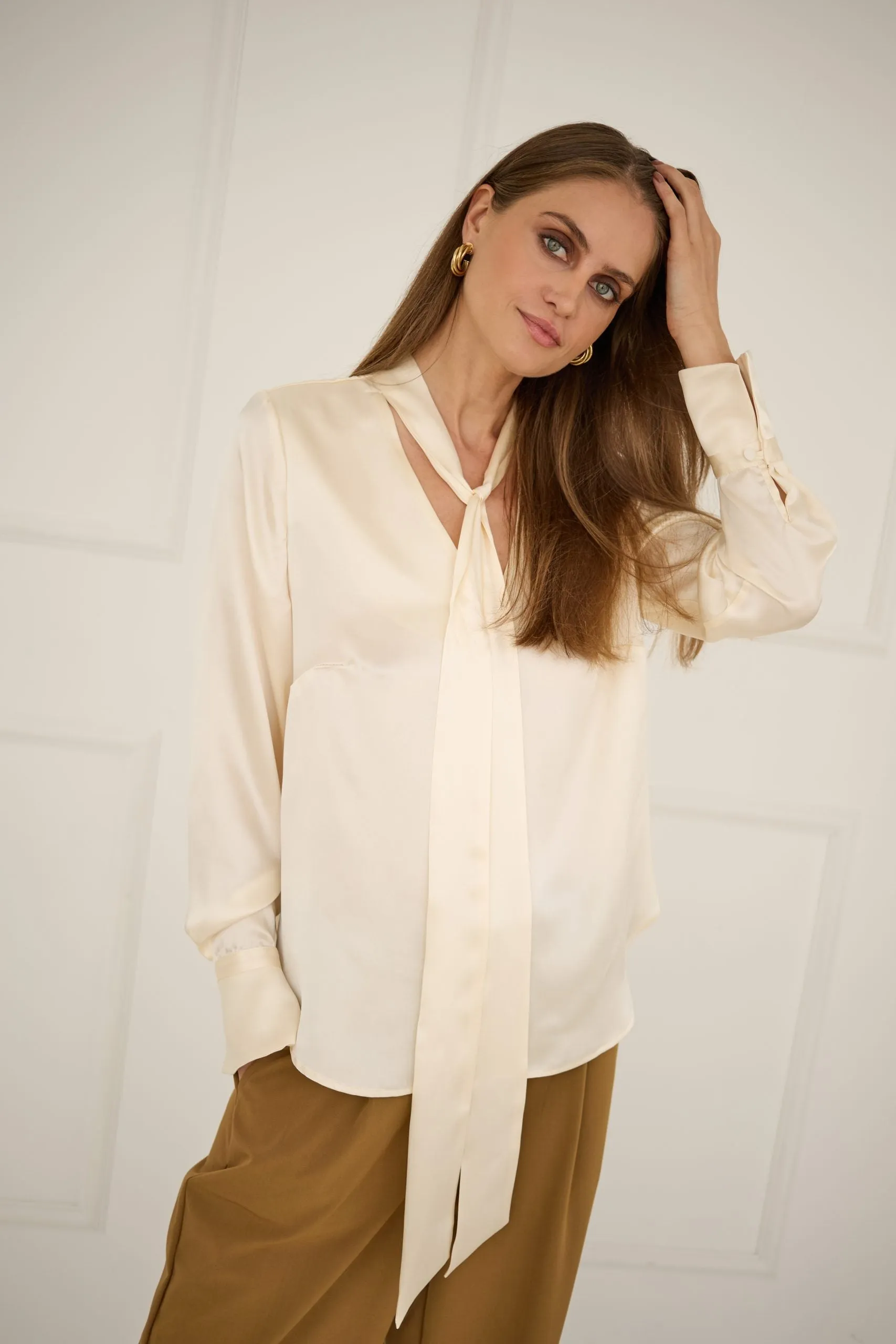 Silk Blouse With a Sash Ecru