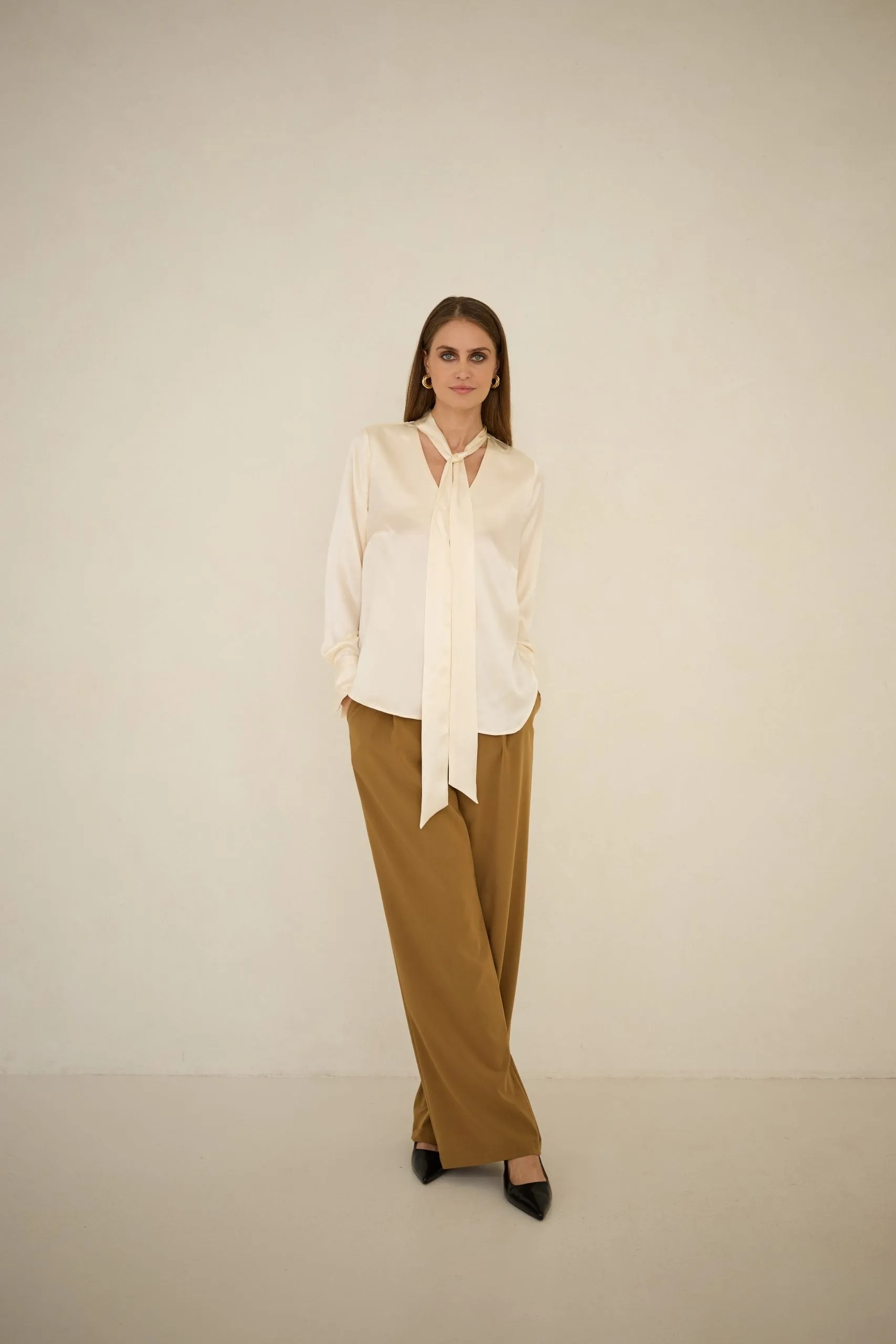 Silk Blouse With a Sash Ecru