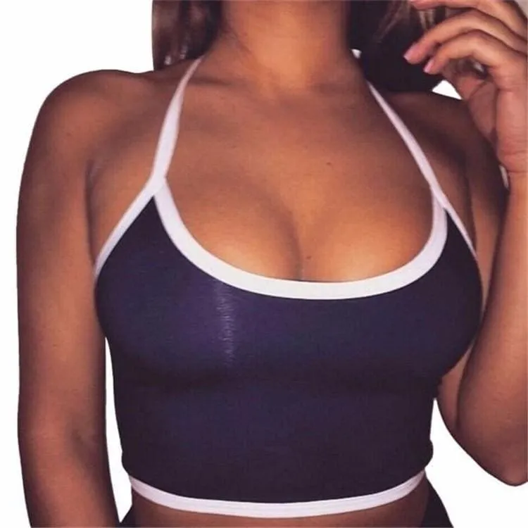 Solid Color Halter Stretch Cami Cropped Tops