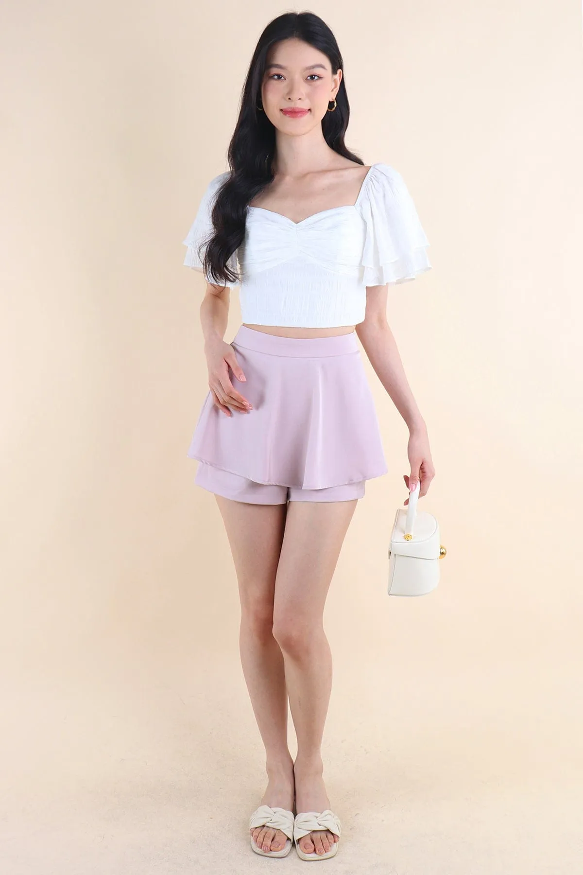 STACE TIERED RUFFLES SKORTS IN LILAC PINK