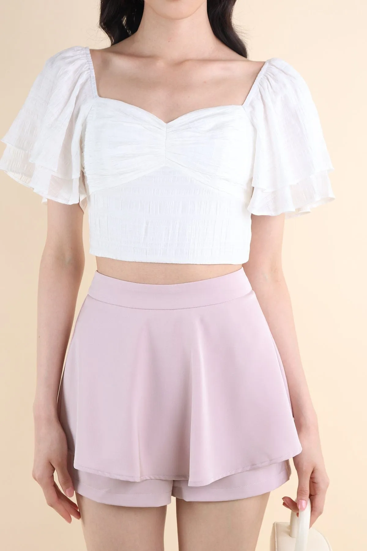 STACE TIERED RUFFLES SKORTS IN LILAC PINK