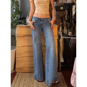 TAVIMART  -  Women's Retro Washed Low Waisted Flared Jeans Summer New Chic Casual Wide-leg Pants Female Sexy Denim Bell-bottoms Trousers