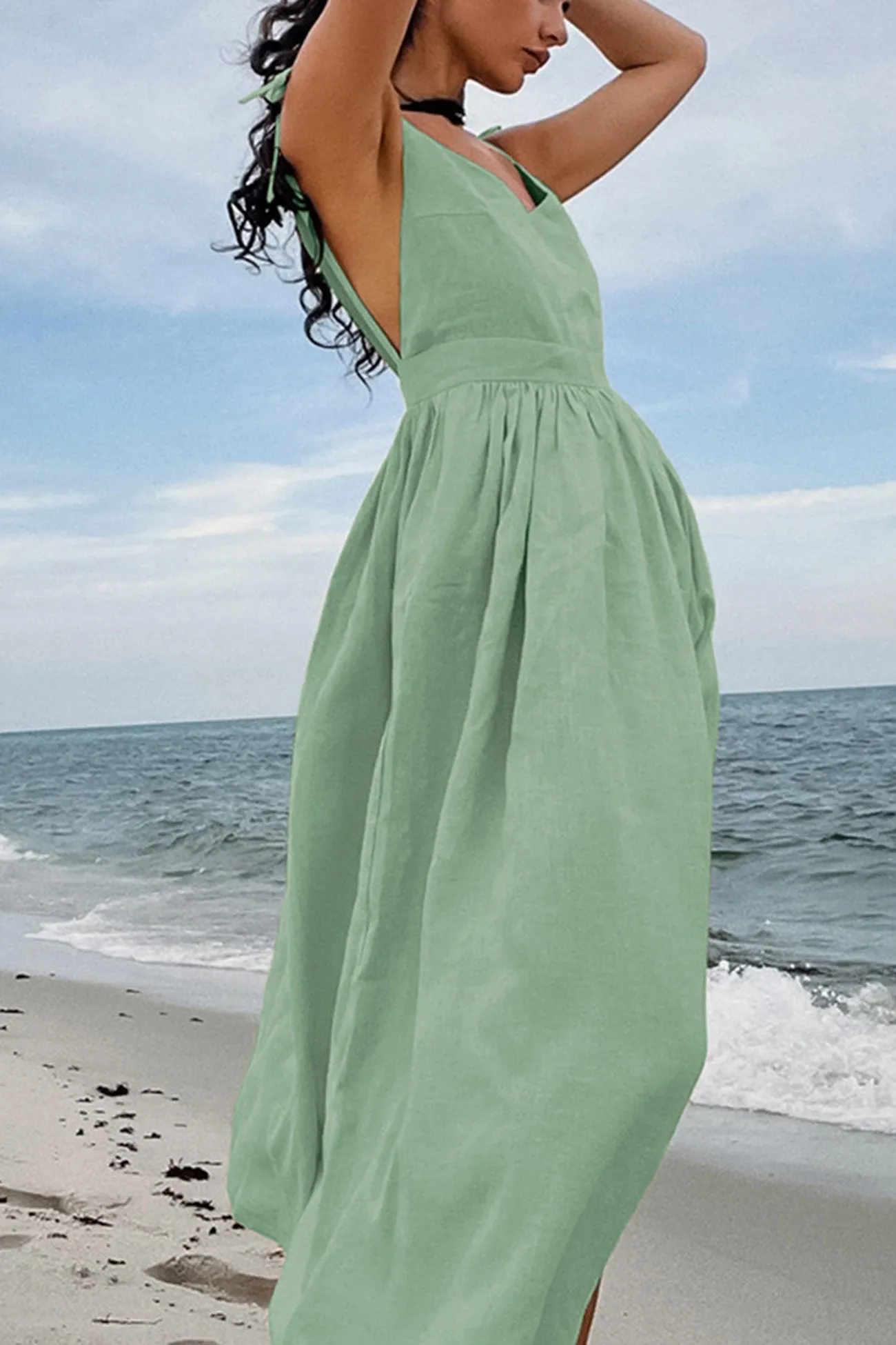 Tie-straps High Waist Backless Cotton Dress