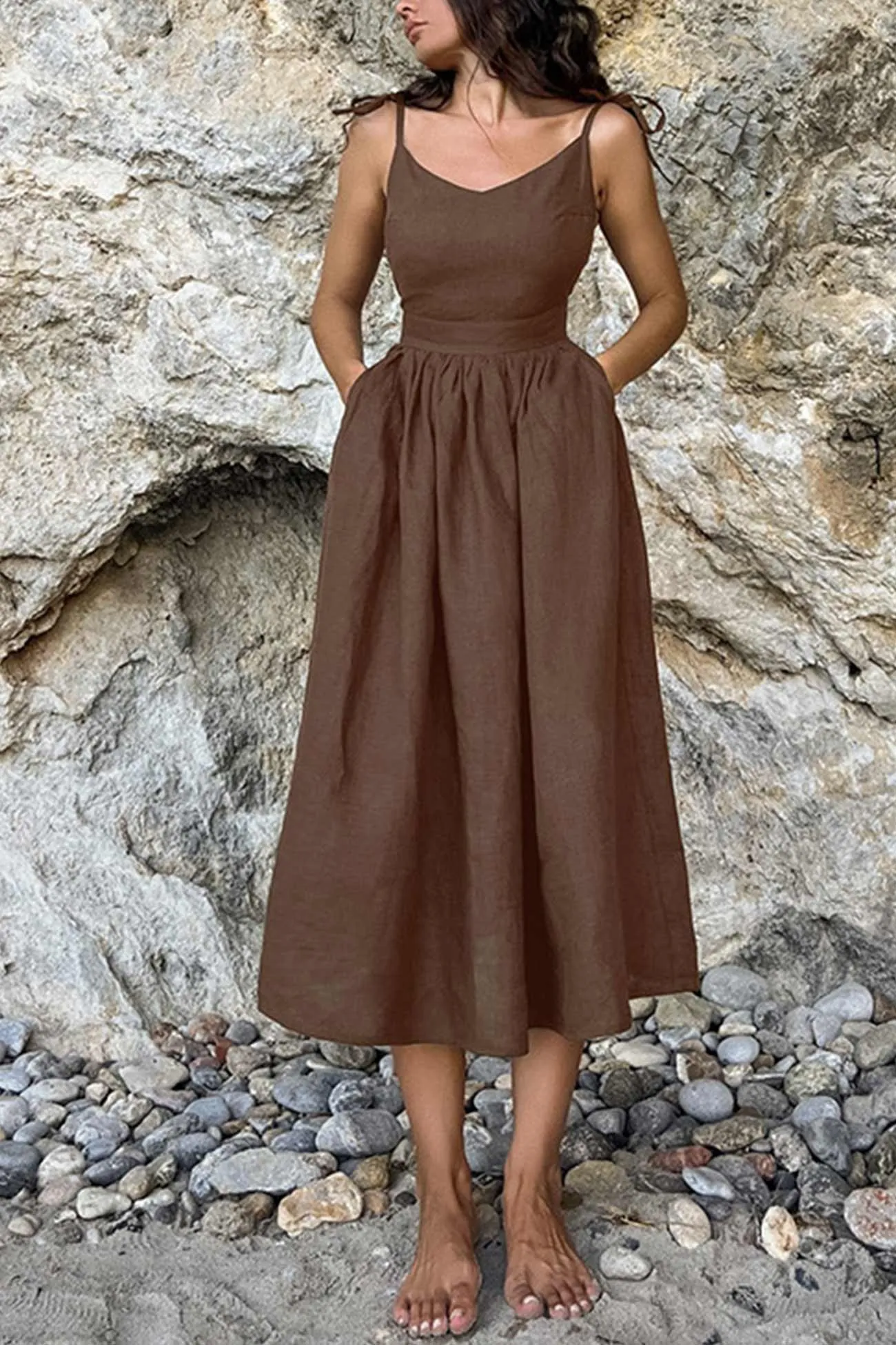 Tie-straps High Waist Backless Cotton Dress