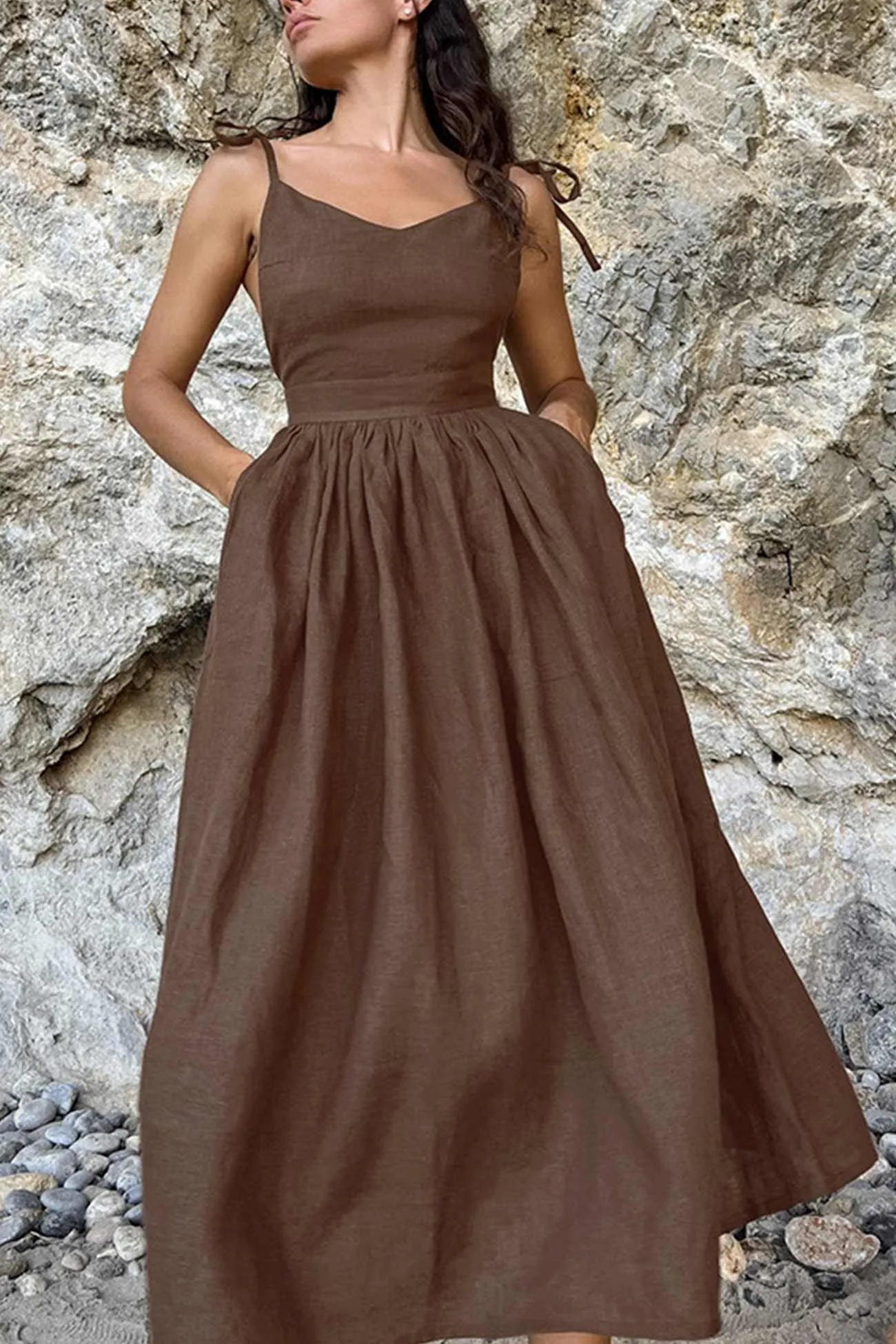 Tie-straps High Waist Backless Cotton Dress