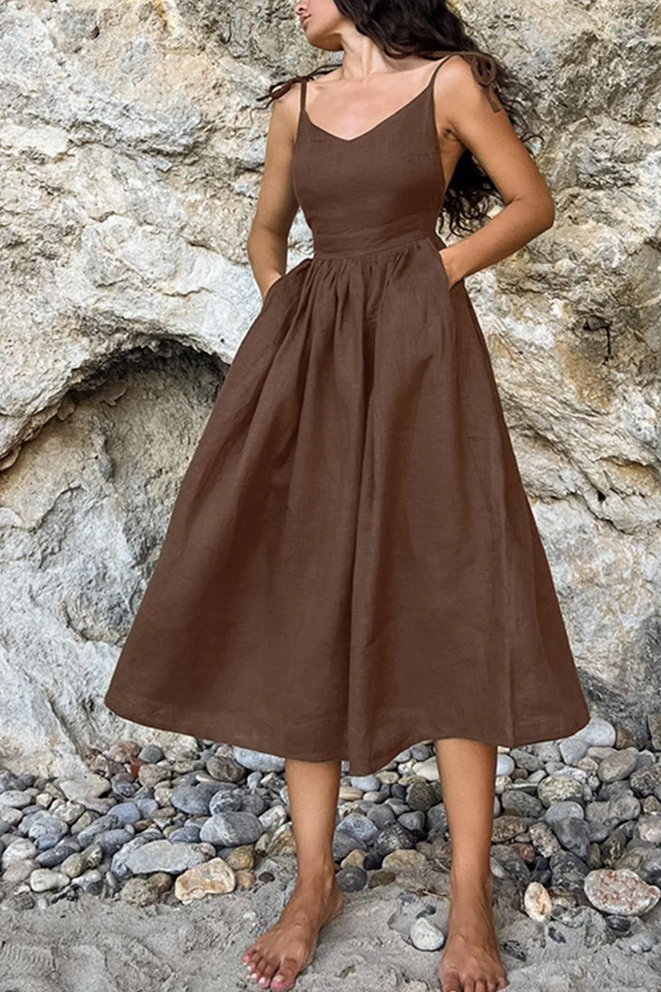 Tie-straps High Waist Backless Cotton Dress