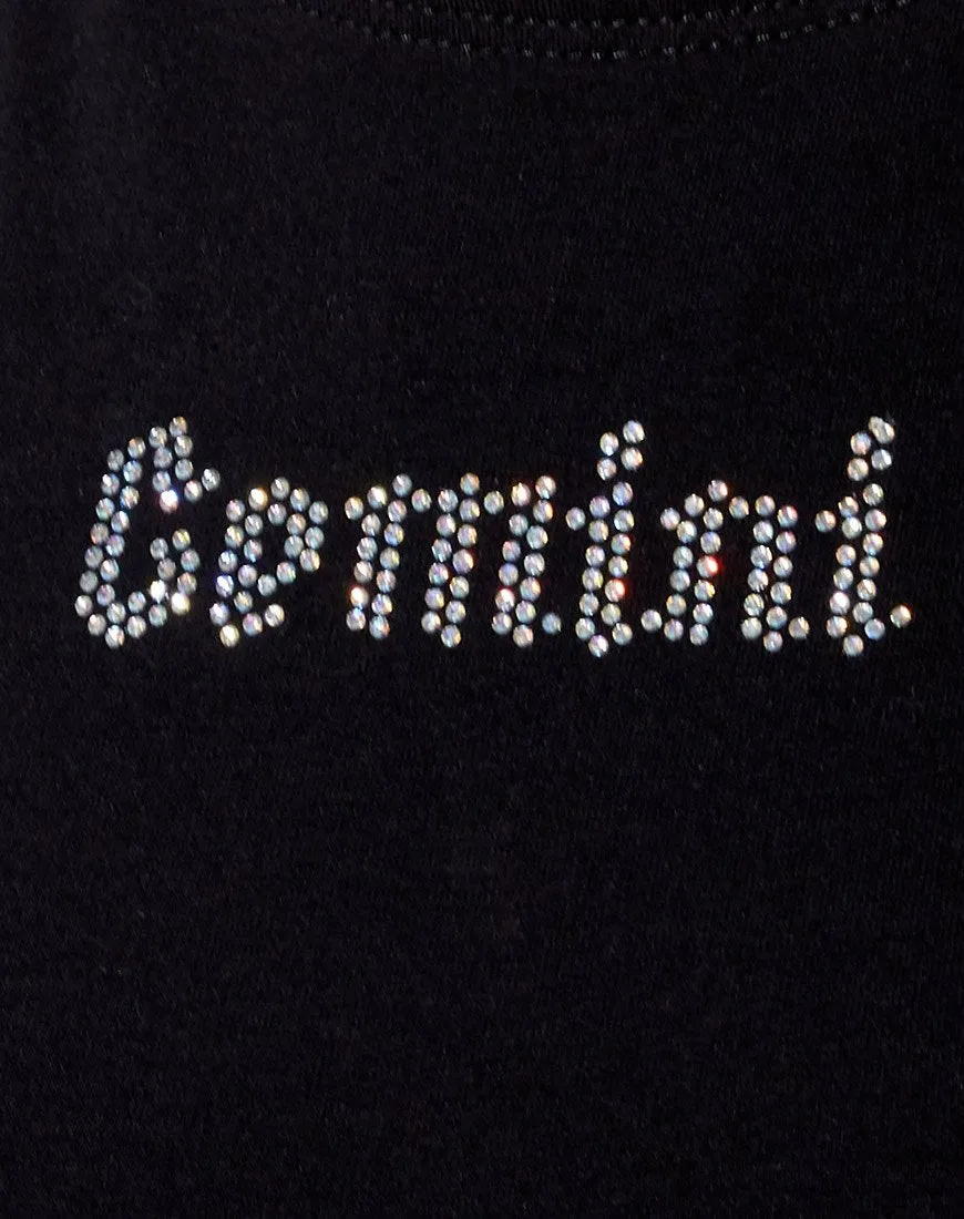 Tiney Crop Tee in Black 'Gemini' Diamante