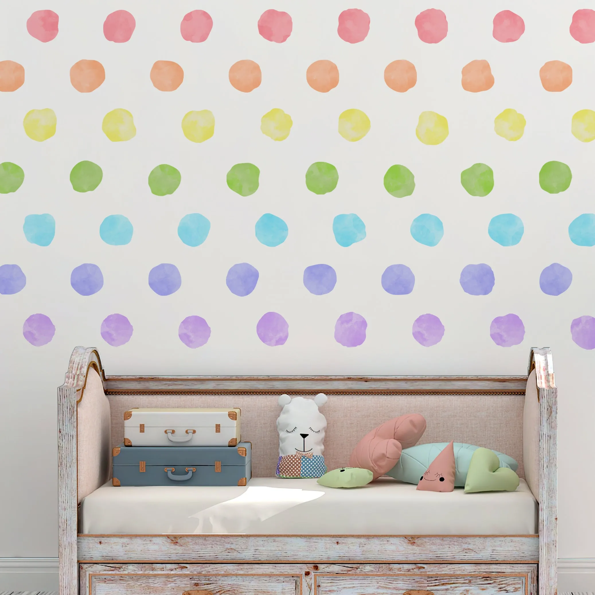 Watercolor Polka Dot Wall Decals - Pastel Rainbow Colors