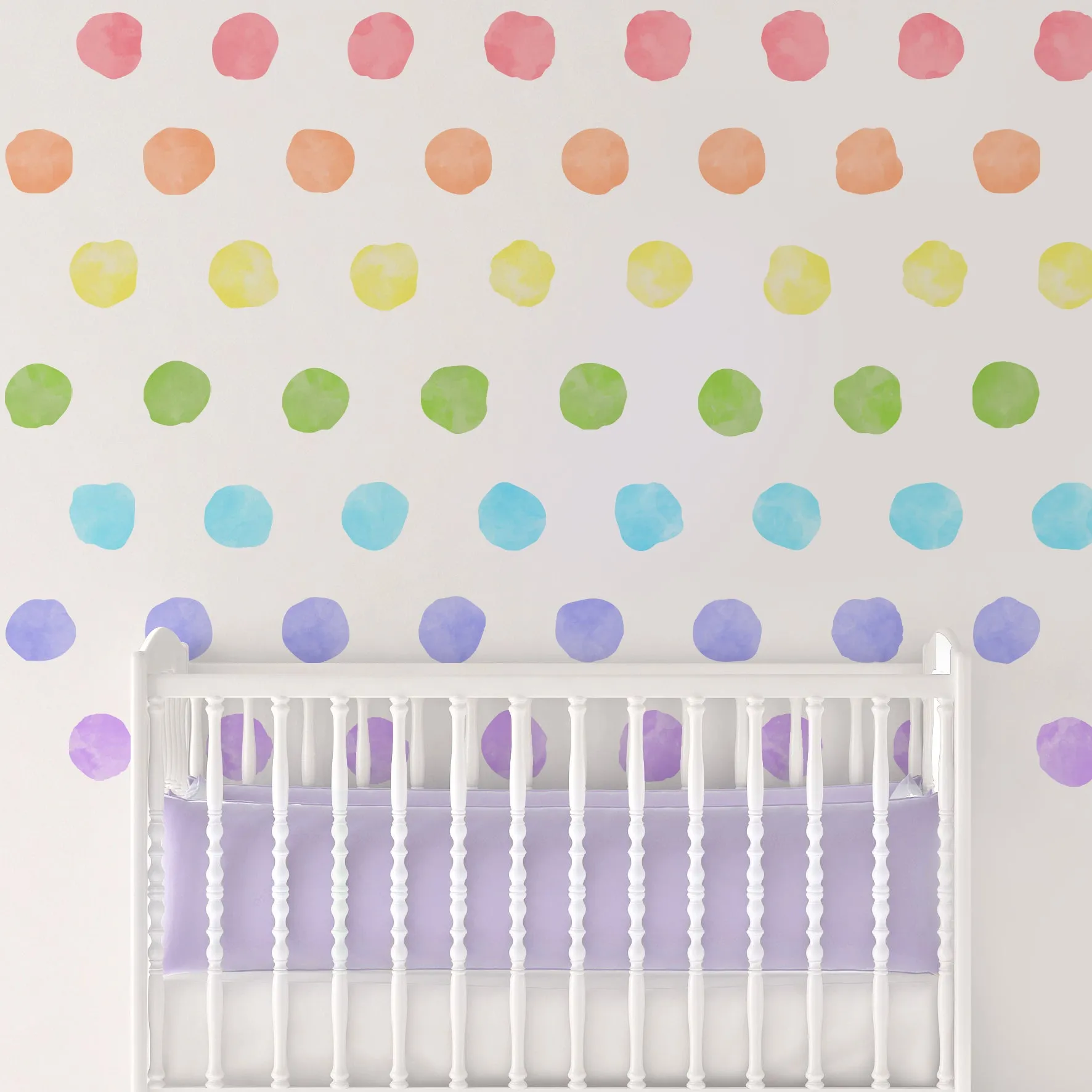 Watercolor Polka Dot Wall Decals - Pastel Rainbow Colors