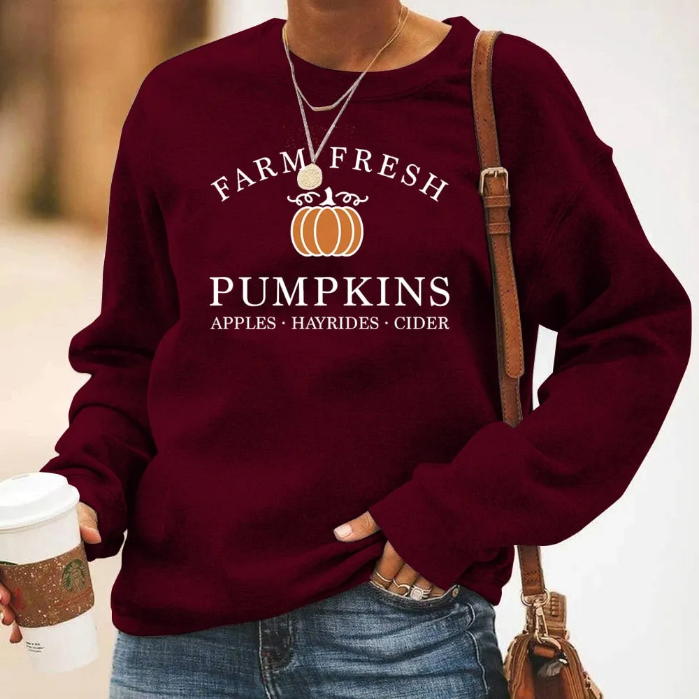 Wenkouban Halloween Costume Vintage Pumpkin Patch Halloween Crewneck Pullovers Harajuku Hoodie Women Fall Sweatshirt Farm Fresh Pumpkins Sweatshirts