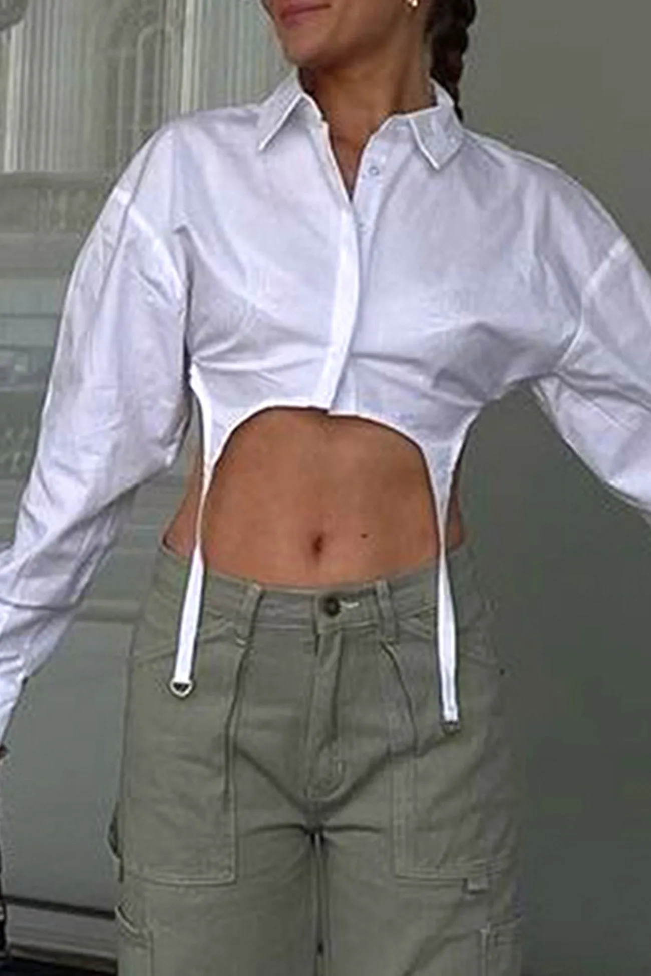 White Irregular Cropped Shirt