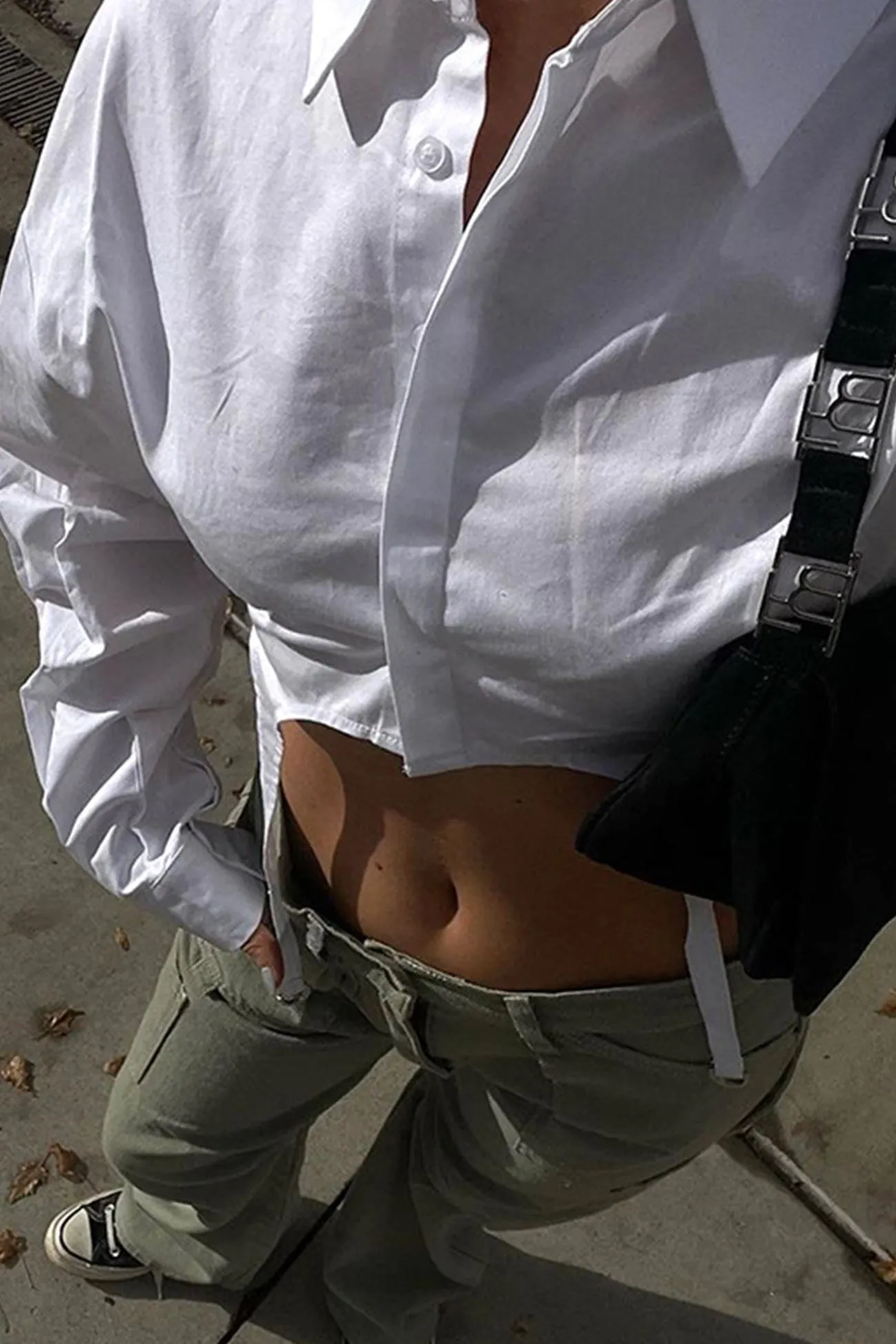 White Irregular Cropped Shirt