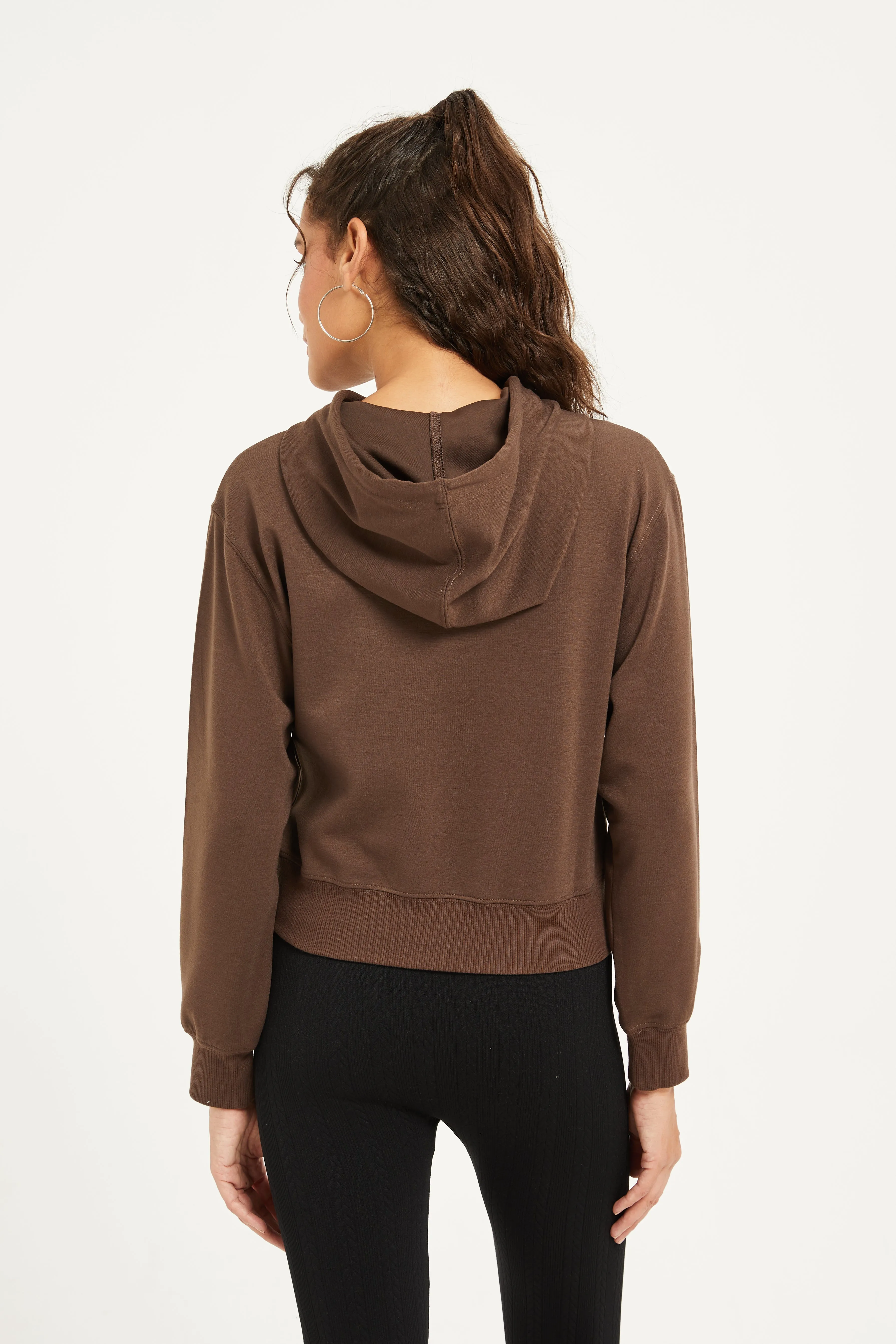 Women Brown Hooded Sweatshirt