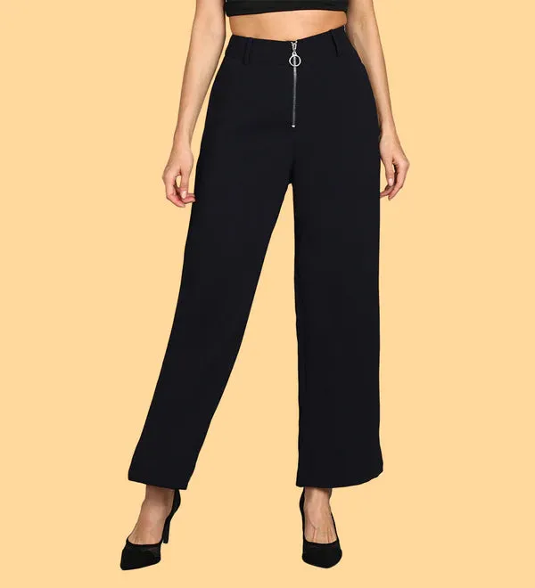 Women Navy Flared Solid Parallel Trousers.