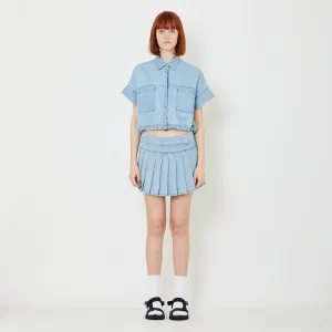 Women Pleated Skort With Belt - Light Blue - SW2407093B